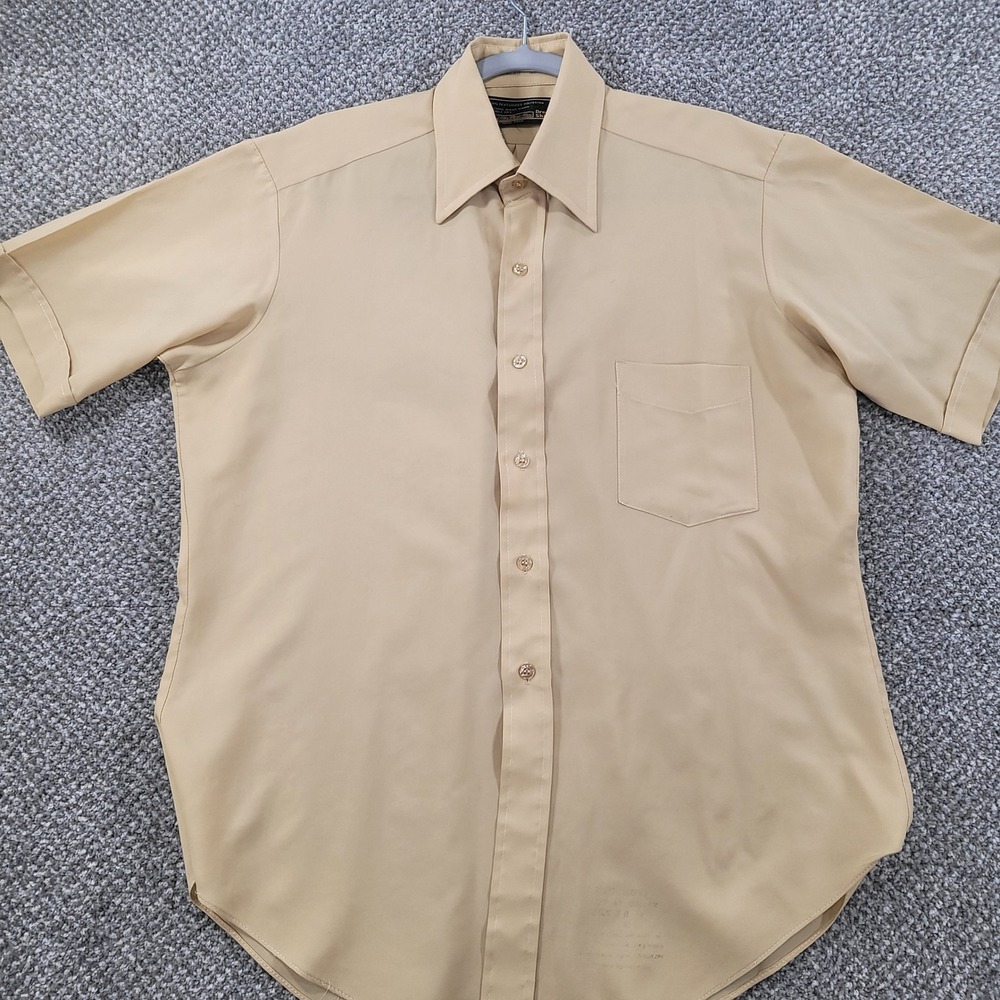 Vintage 70's Sears The Mens Store Tan Short Sleeve Dress Shirt 16 Spread Collar